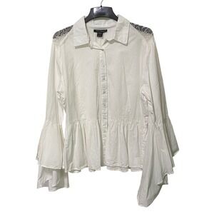 Romantic Womens Button Up Blouse Size 20 Boho Gypsy Ren Faire Lace Bell Sleeve